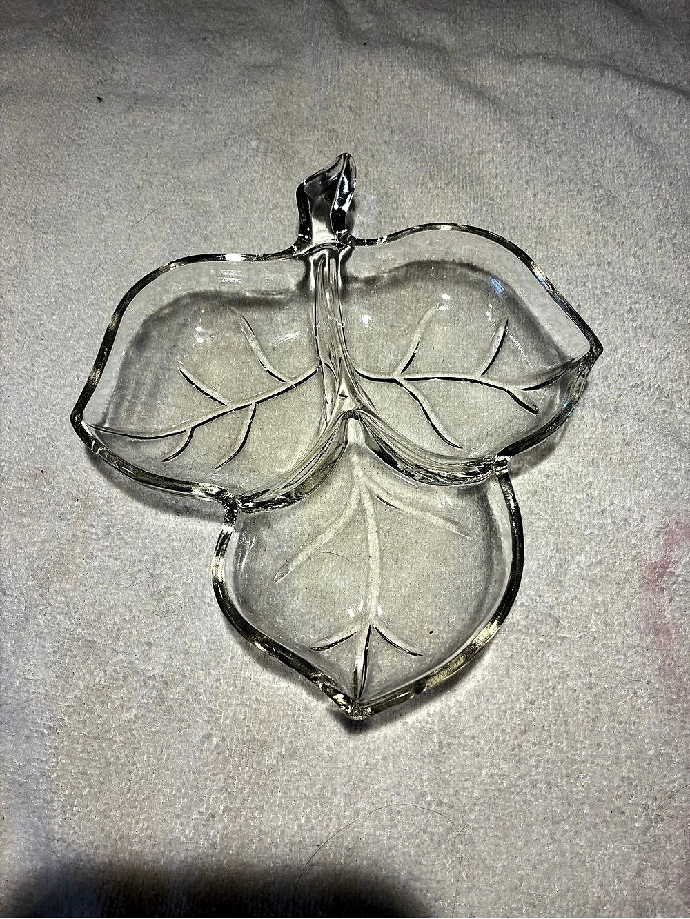 Vintage mid-century Hazel-Atlas clear pressed glass 3-part divided relish/candy